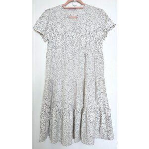 Miroh Ditsy Dot Short Sleeve Tiered Shift Mini Midi Dress S